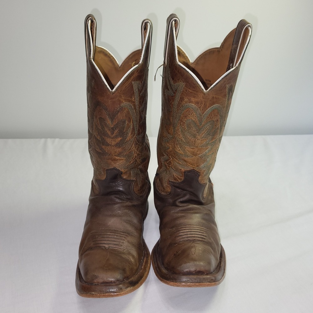 Justin Boots BRL610 Western Cowboy Boots Brown Leather Square Toe USA Size 7 - Picture 2 of 16
